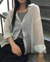 Manin Stripe See-Through Oversized Fit Long Sleeve Shirt