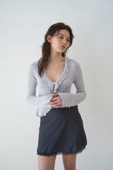 T/T Frill collar ribbed cardigan - soft blue