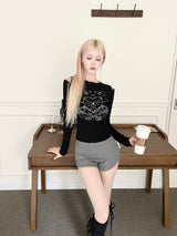  Heart printing shoulder cut-out T (2color)