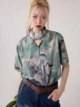  Blurred print casual short-sleeved shirt