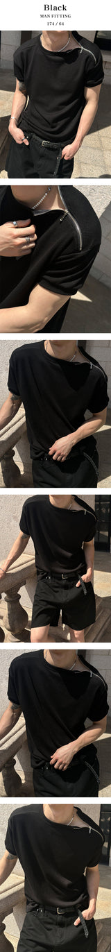 [S/S] Side zipper half knit t-shirts(3color)
