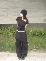 Kaze Nylon Pocket Wide Frill Skirt Pants