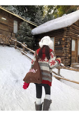 Red Snow Stripe Hooded Knit Zip-Up