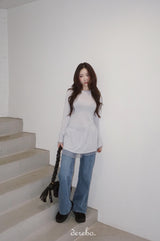 Trendy lace frill long-sleeved shirring T-shirt