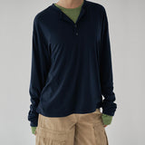 [Henry Neck, Round Neck] [Nieve] Loose Fit Cutline Long-Sleeve T-Shirt - 8 Colors
