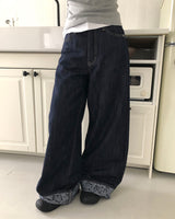 ジャカンフラワーロールアップワイドデニムパンツ