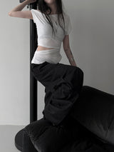 clean off-shoulder slit T (3color)