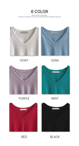 モヒキャップスリーブVネックラグランルーズフィット半袖ニット 6 Colors