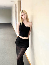 1381. Glad shirring unbal sleeveless (3color)