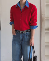Carnel Mild Collar Knit Cardigan