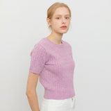 ケーブルハーフニット LILAC