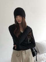 Brim brushed wrap button hoodie