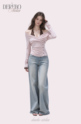 Rosé Lace Halter Neck Long Sleeve T-Shirt