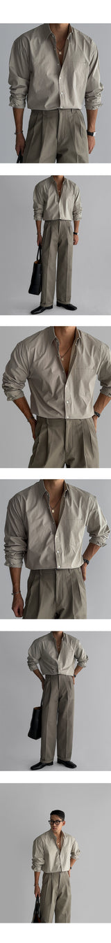 Basic cotton shirt [beige gray]