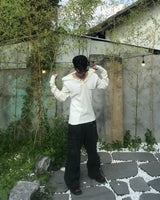 Wool Star Henry-neck Fingerhole Hoodie Knit