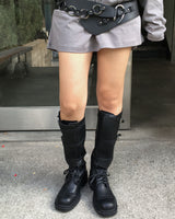 Strap leather long boots