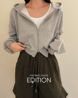 Rib cropped hooded zip-up