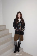 French velvet embroidered no collar jacket