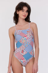 [Bohemian Patchwork_sky blue] V-Back One Piece Swimsuit