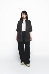 25SS ロゴエンボオーバーサイズチェックシャツ ブラック