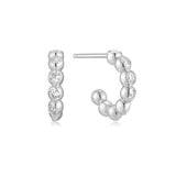 silver bezel bead huggie hoop rhodium plating + 925 silver earrings E066-05H
