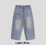 Post pocket cutting wide denim pants