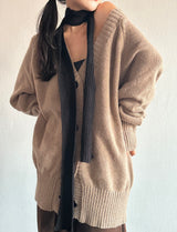 4-BUTTON V-NECK BOXY OVERSIZED LOOSE KNIT BROWN KITSCH AUTUMN THICK CARDIGAN (SCARF SET X)