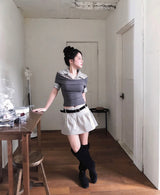 molti gray check & collar layer top