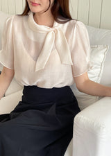 Anne Tie Pearl Puff Short Sleeve Blouse