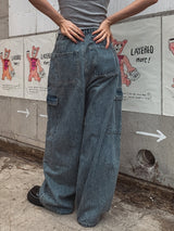 [U-DENIM/Planning Products] Summer Pintuck Wide Cargo Denim Pants