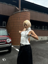 White metallic stud belt