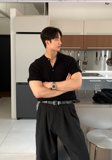 No-Mace Back Banding Two-Tuck Linen Wide Pants