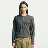 below button-down henry neck long sleeve charcoal