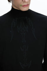 エンブロイダードスパインモックネックTシャツ