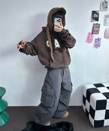 ヒーター❤カーゴオーバーロングバンディングパンツ 🩶🖤🤎💚4COLOR