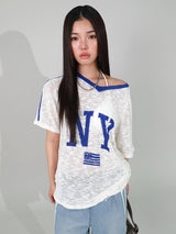 NYフラッグVネックニット  (HEATHER GREY)