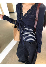 ボレロレイヤードストライプロングスリーブトップ