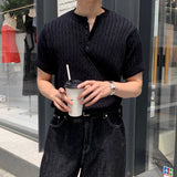 LMN Slag Henley neck Cable Short-sleeved Knitwear (5 colors)