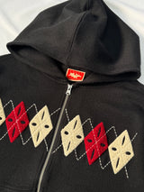 Bouclé Argyle Knit Zip-up Hoodie_Black