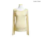 (3color) Rose Appliqué Wool Long Sleeve Tee