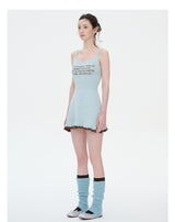 rirri Original Design Summer Stretch Knit Contrast Letter Jacquard Ballet-style Dress