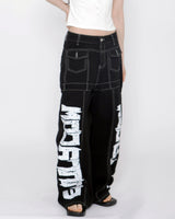 Monster Lettering Stitch Wide Denim Pants