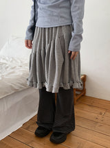 Simrin Ribbed Diagonal Shirring Midi Skirt