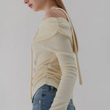 ネックリボンシャーリングオフショルダーTシャツ CREAM