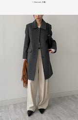 [Merino wool 90%] ステッチ襟付きハーフコート