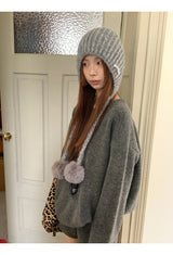 Wool charcoal oversized knit pants two-piece set