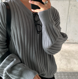  Isabelle Vienna V-Neck Loose Fit Ribbed Long Sleeve Knit