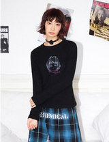 インクプリンティドラウンドネックコットンポリエステル長袖Tシャツ