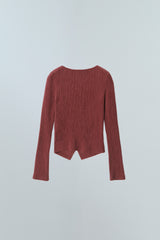 CUT OUT WRAP KNIT TOP - DEEP RED