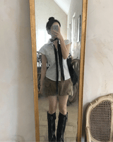コストツーポケットエンボスストライプハーフシャツ